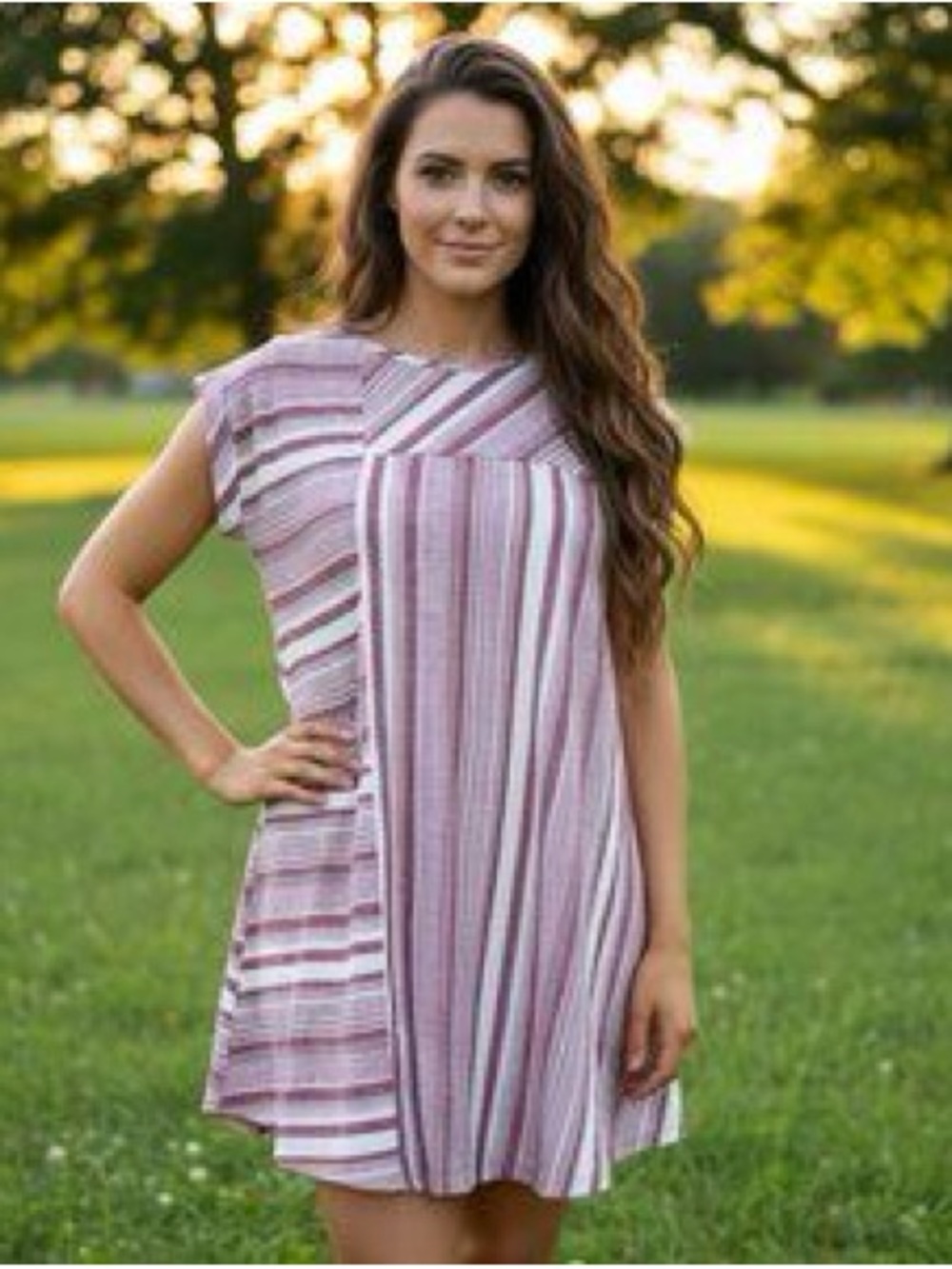 Altar'd State Striped Swing Tunic in Mauve and White